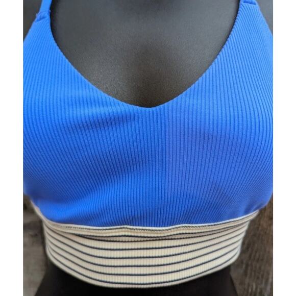 Aerie By Offline Blue Sports Bra Stretch Padded Ribbed Medium Support Size Large - Picture 1 of 8